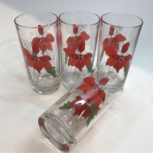 Set of 1960’s vintage Crisal Poinsettia glass tumblers from Portugal